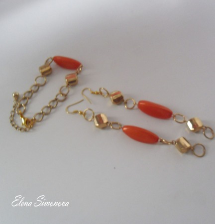 Комплект украшений "Золотой  Оранж"  (серьги длинные, браслет) ручной работы на заказ