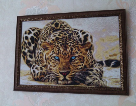 Алмазная картина "Леопард" ручной работы на заказ