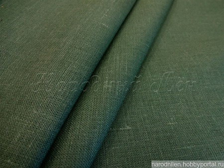 Ткань льняная тёмно-зелёная ручной работы на заказ