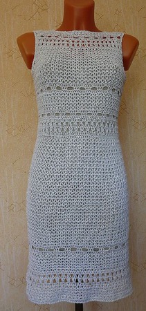 Платье "Белое с ажурными полосами" ручной работы на заказ