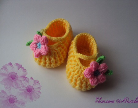 Пинетки- туфельки желтые для девочки ручной работы на заказ