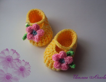 Пинетки- туфельки желтые для девочки ручной работы на заказ