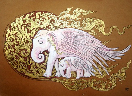 Картина "Волшебные слоны" ручной работы на заказ