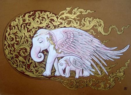 Картина "Волшебные слоны" ручной работы на заказ