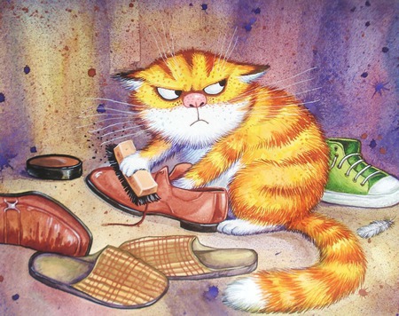 Картина "Очищение" в подарок смешной рыжий кот сиреневый ручной работы на заказ