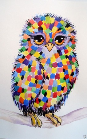 Картина Совушка в детскую радужная разноцветная ручной работы на заказ