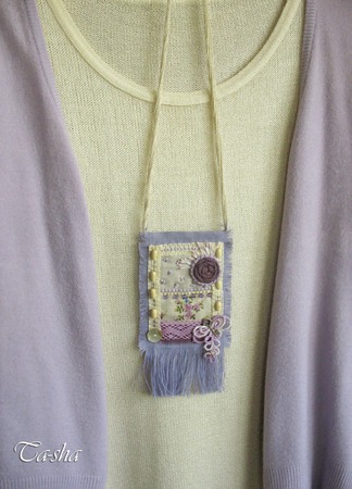 Кулон из ткани "Прованс" бохо сиреневый на шнуре подвеска фиолетовая ручной работы на заказ