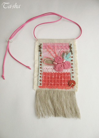 Кулон из ткани "Цветущий сад" бохо подвеска розовый мятный цветы ручной работы на заказ