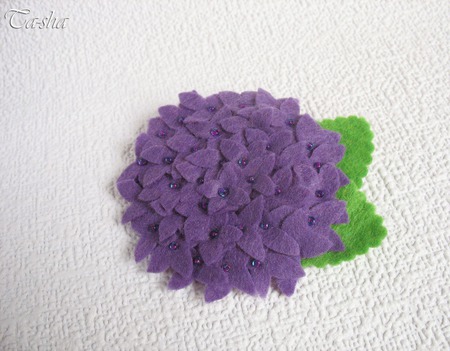 Брошь цветок "Гортензия лиловая" фиолетовое украшение ручной работы на заказ