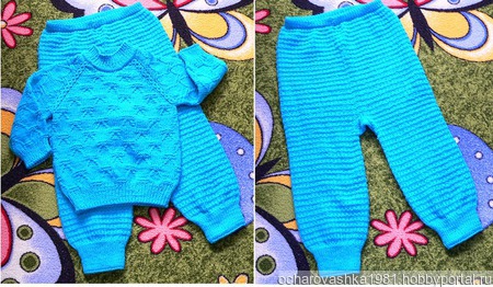 Описание вязания джемпера и штанишек  для малыша «Реглан сверху» ручной работы на заказ