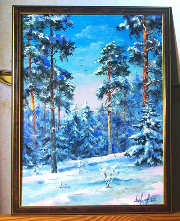 Картина Сосны в снегу ручной работы на заказ