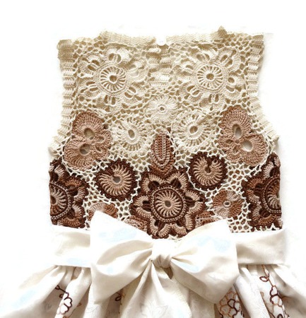 Платье из хлопка для девочки белый шоколад, вариант 2 ручной работы на заказ