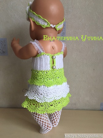 Комплект с сарафаном для куклы baby born в салатово-белом цвете ручной работы на заказ