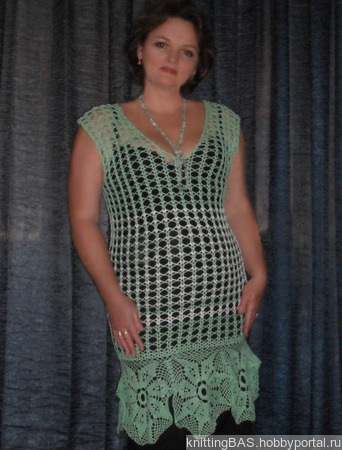 Вязаное платье-туника 100% хлопок "Лайм" ручной работы на заказ