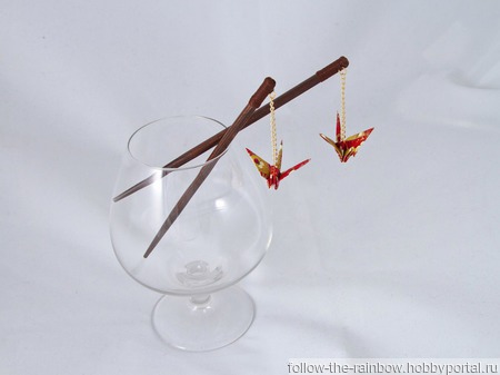 Эксклюзивные шпильки-палочки с журавликами-оригами (большие) ручной работы на заказ