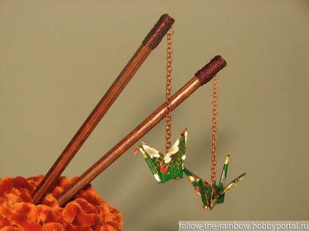 Эксклюзивные шпильки-палочки с журавликами-оригами (большие) ручной работы на заказ