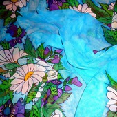 Шелковый платок батик натуральный шелк шифон, полупрозрачный цветочный