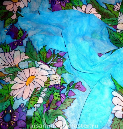 Шелковый платок батик натуральный шелк шифон, полупрозрачный цветочный ручной работы на заказ