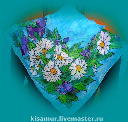 Шелковый платок батик натуральный шелк шифон, полупрозрачный цветочный ручной работы на заказ