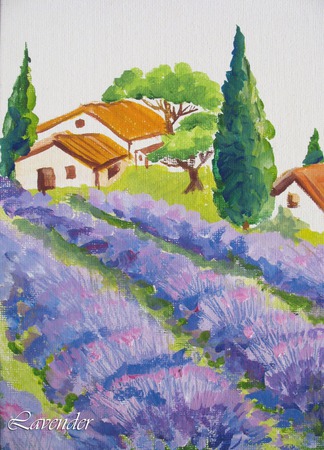 Картина с лавандой пейзаж "Утро в Провансе"  миниатюра ручной работы на заказ
