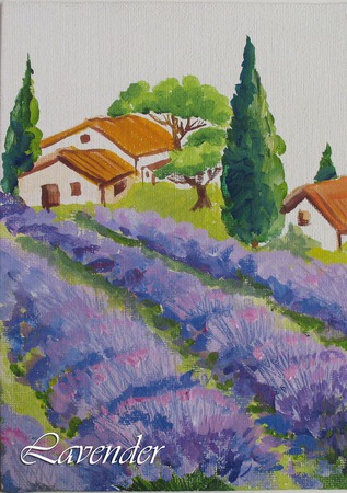 Картина с лавандой пейзаж "Утро в Провансе"  миниатюра ручной работы на заказ
