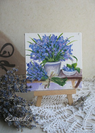 Картина с цветами "Синий букет" маленькая натюрморт ручной работы на заказ