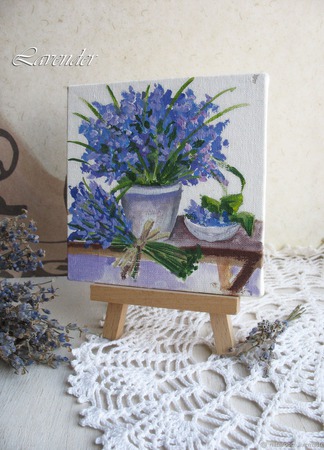 Картина с цветами "Синий букет" маленькая натюрморт ручной работы на заказ