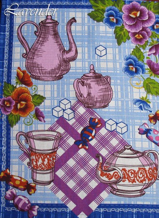 Полотенце кухонное вафельное "Сладкий чай" розовое синее ручной работы на заказ