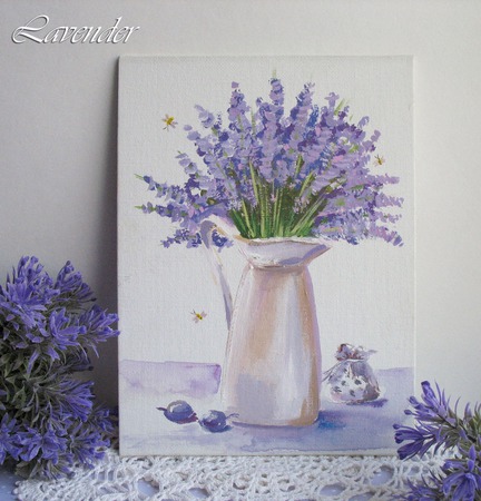 Картина "Аромат лаванды" натюрморт миниатюра цветы ручной работы на заказ