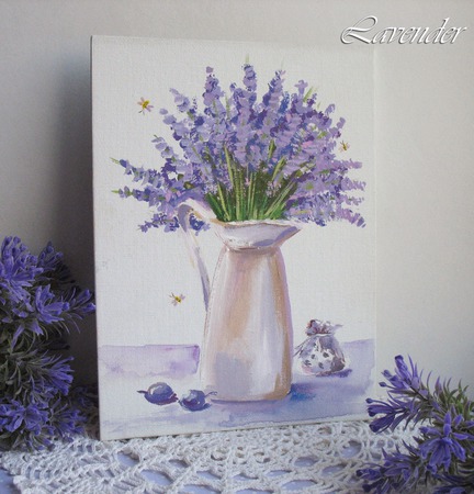 Картина "Аромат лаванды" натюрморт миниатюра цветы ручной работы на заказ