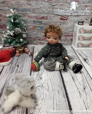 Кукла из полимерной глины Малыш и щенок ручной работы на заказ