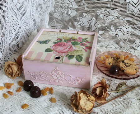 Чайная  шкатулка - коробка "Розовый чай" ручной работы на заказ