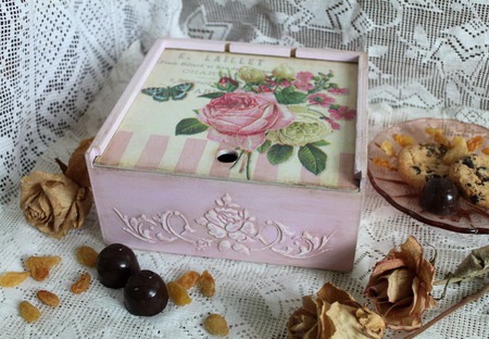 Чайная  шкатулка - коробка "Розовый чай" ручной работы на заказ