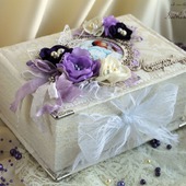 Шкатулка "Мамины сокровища"  для девочки коробка белый фиолетовый