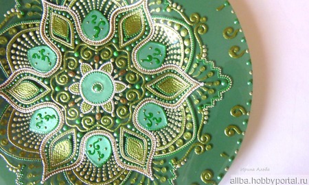 Тарелка Малахитовый цветок точечная роспись ручной работы на заказ