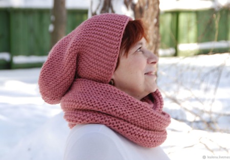 Комплект "Марсала" шарф-снуд+шапочка бини ручной работы на заказ