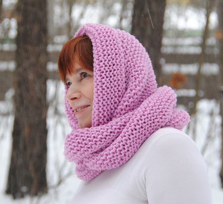 Снуд-шарф  розово-сиреневый "Аврора" (полушерсть) ручной работы на заказ