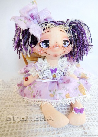 Текстильная кукла "Сиреневая феечка" ручной работы на заказ