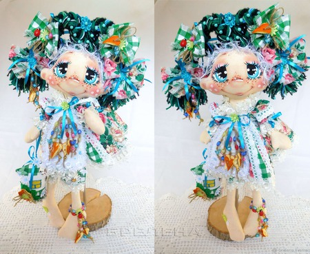Текстильная интерьерная кукла Домовушка Желанница Бирюзинка ручной работы на заказ