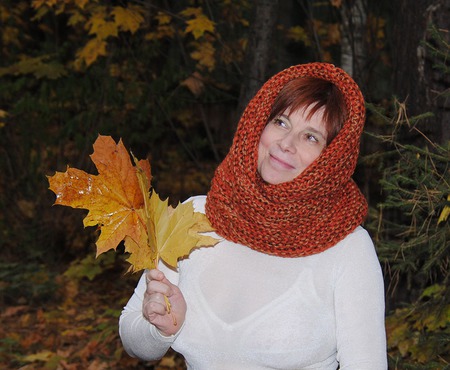 Очень теплый снуд-шарф меланж "Краски осени" (полушерсть) ручной работы на заказ