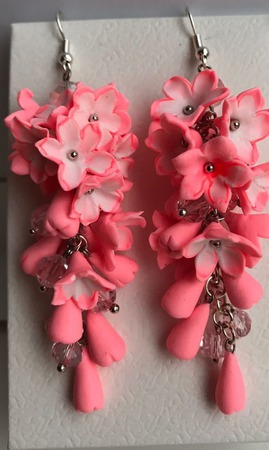 Серьги Розовая гроздь из полимерной глины ручной работы на заказ