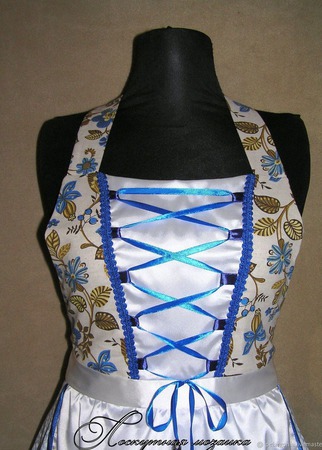 Фартук-дирндль женский  "Синий лен",октоберфест, карнавальный костюм ручной работы на заказ