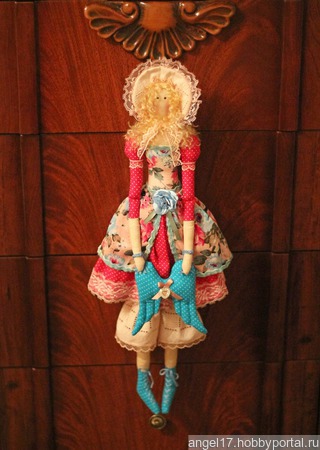 Текстильная интерьерная кукла-тильда "Ангел" в розовых тонах ручной работы на заказ