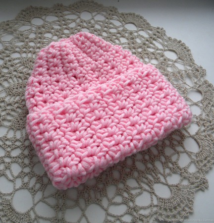 Женская шапка вязаная "Розовый зефир", меринос, крупная вязка ручной работы на заказ