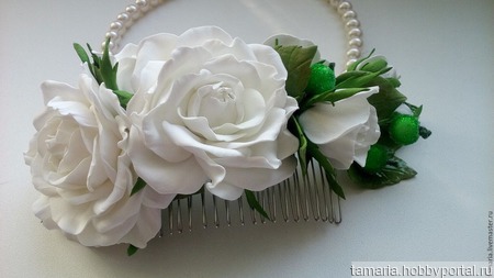 Эксклюзивный гребень для волос " Белые розы" ручной работы на заказ