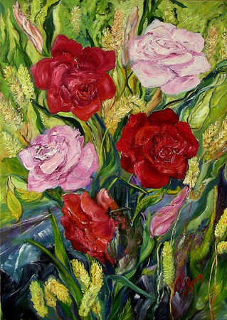 Картина "Розы" холст масло 75х56см ручной работы на заказ