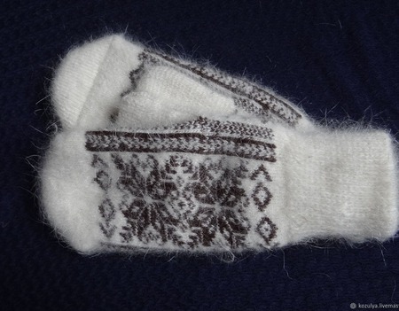 Варежки-рукавички вязанные из шерсти с пухом "Новогодний подарок" ручной работы на заказ