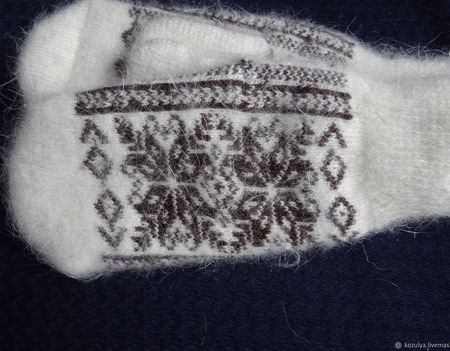Варежки-рукавички вязанные из шерсти с пухом "Новогодний подарок" ручной работы на заказ