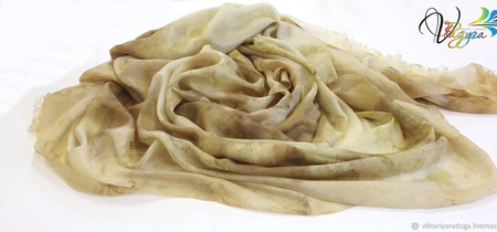 Палантин "Листопад" - шелк, экопринт, натуральное крашение ручной работы на заказ
