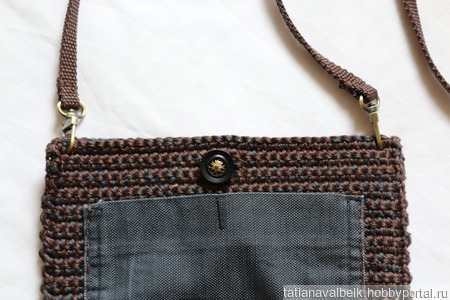 Вязаная сумка сумочка с джинсовым карманом ручной работы на заказ